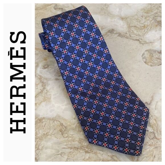 Hermes 100% Silk Geometric Pattern Tie - Picture 1 of 9